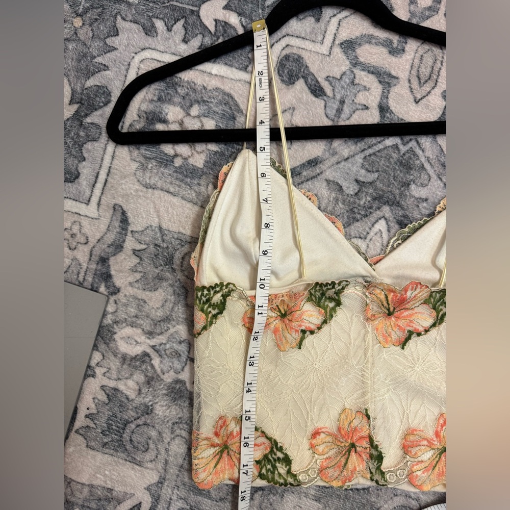 Cami Tank Bralette Soft Cotton Lined Lace with Cream with Floral Pattern - Picture 7 of 10